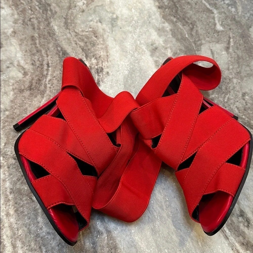 Zara Strappy Wrap Heels Red Sz 38